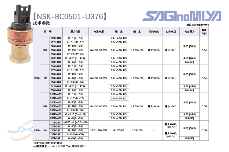 鹭宫压力传感器NSK-BC0501-U376