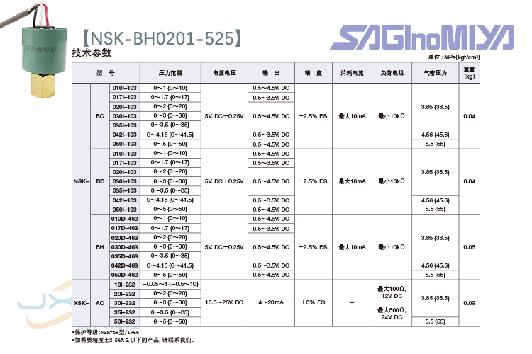鹭宫压力传感器NSK-BH0201-525